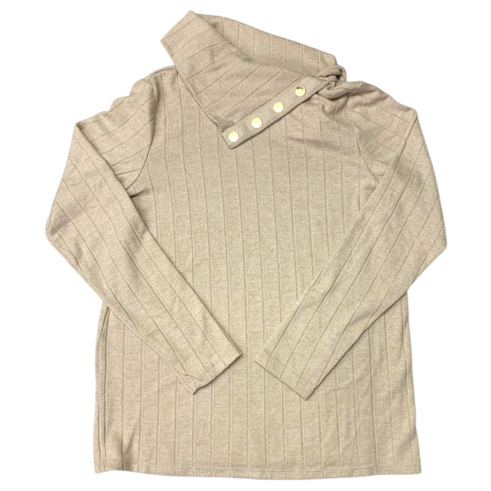 Rafaella Womens Cowl Neck Ribbed Knit Top Oatmeal Heather Beige Small